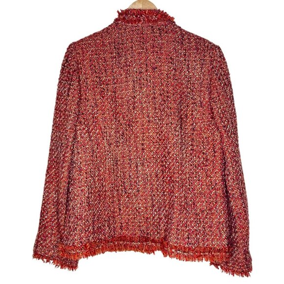 Chico's Tweed Jacket Womens Size 1 SARAIH Red Orange Button Front Lined‎ - Picture 3 of 11